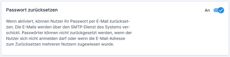 Passwort Reset in der Admin-Oberfläche