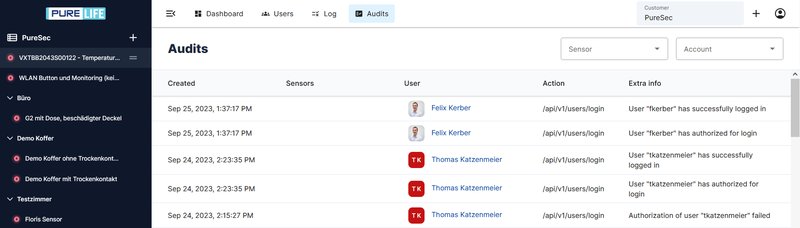 PureLife Cloud Audit log