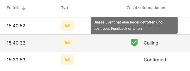 Beispielmeldung in den Events. Der Empfänger hat ein positives Feedback gegeben und die Richtigkeit der Meldung bestätigt.