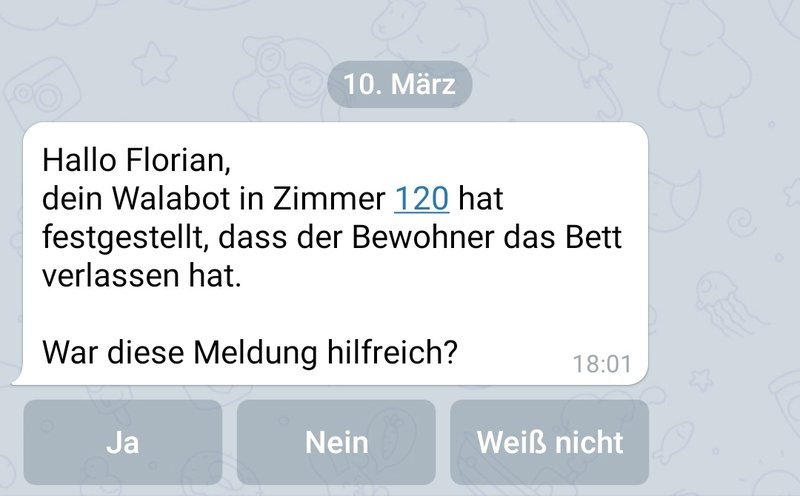 Beispielmeldung mit Feedback-Buttons unter Telegram