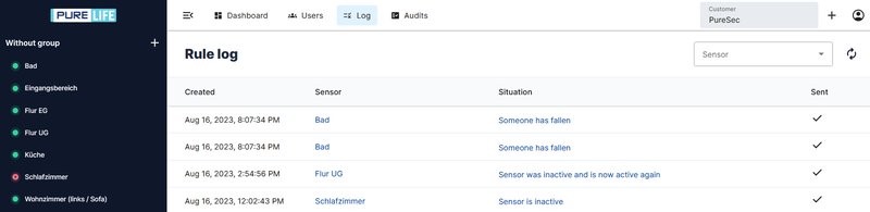 PureLife Cloud Rule Log